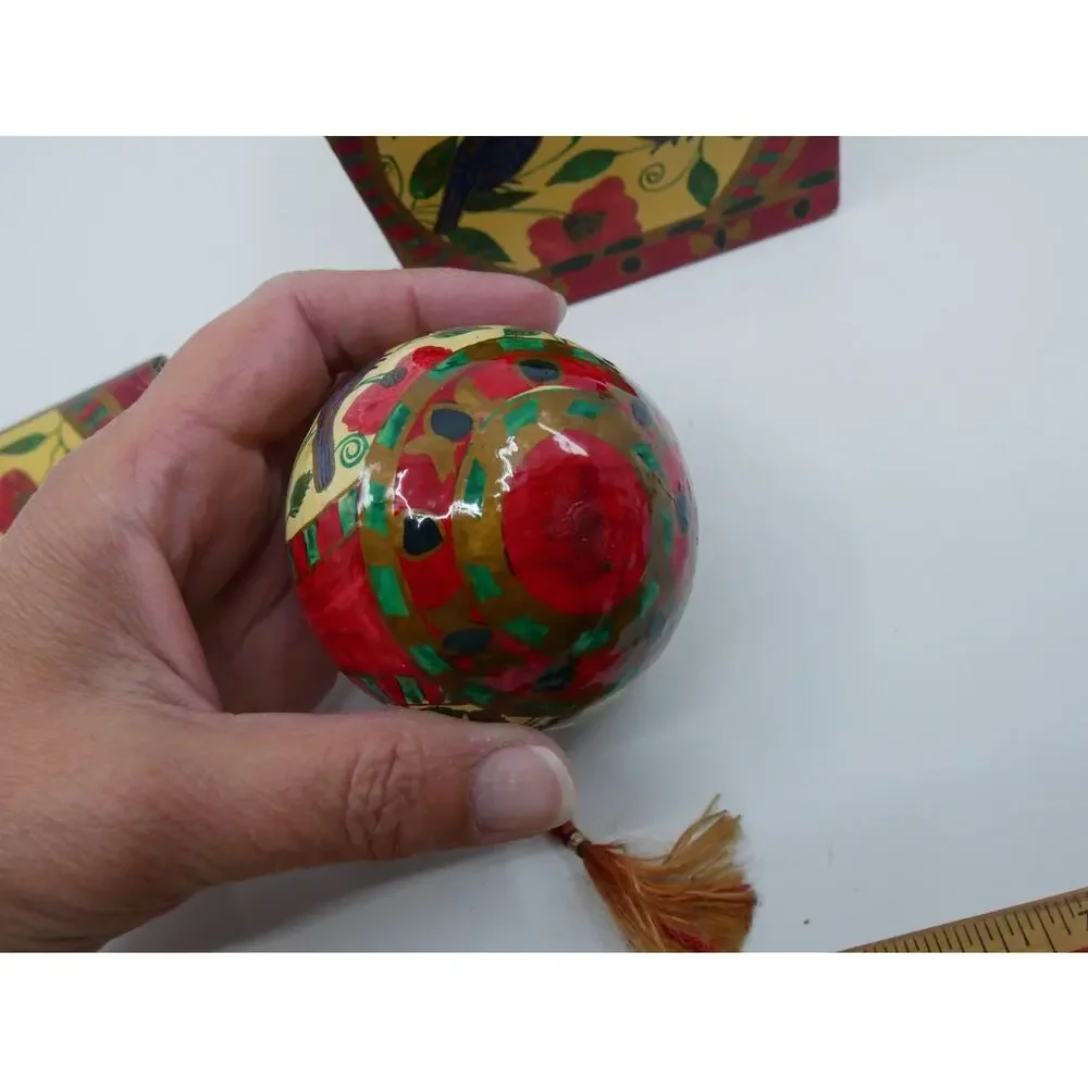 Kashmiri Paper Machè Wood Box And Ornament Blue Birds Floral Hand Painted
